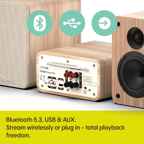 Pure PURE Classic Stereo Mini White Cotton Oak DAB+ FM CD Bluetooth USB 2
