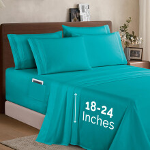 Elegant Comfort 1500 Premium Quality 6-Piece Bed Sheet Set - 18-24 Inch Extra Deep Pocket Smart Storage Pockets Wrinkle Free Ultra Soft 6PC Extra D