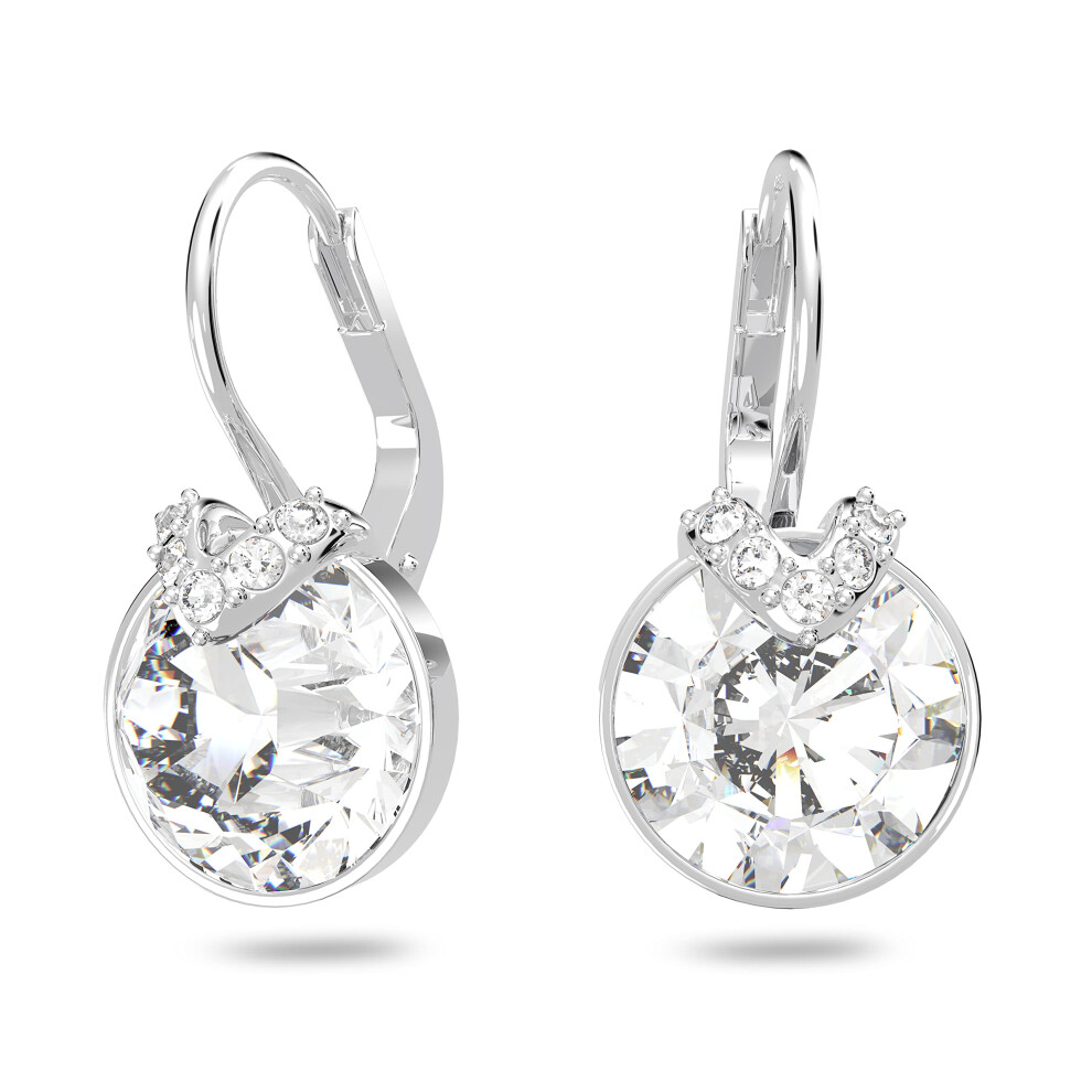 Swarovski Bella Drop Pierced Earrings With Round Crystals And Matching Pav? On A Rhodium Plated Setting White