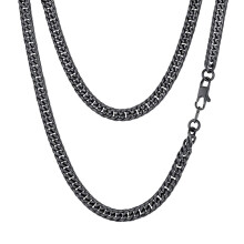 FindChic Cuban Link Chain til m?nd Sort dobbelt kantstensk?der til 18'' 6 mm Bredde Rapper Chains