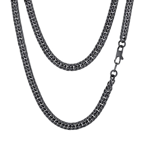FindChic Cuban Link Chain til m?nd Sort dobbelt kantstensk?der til 18'' 6 mm Bredde Rapper Chains
