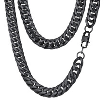 FindChic zwarte ketting voor heren dikke 12 mm Cubaanse schakelkettingen 12 mm 28 inch