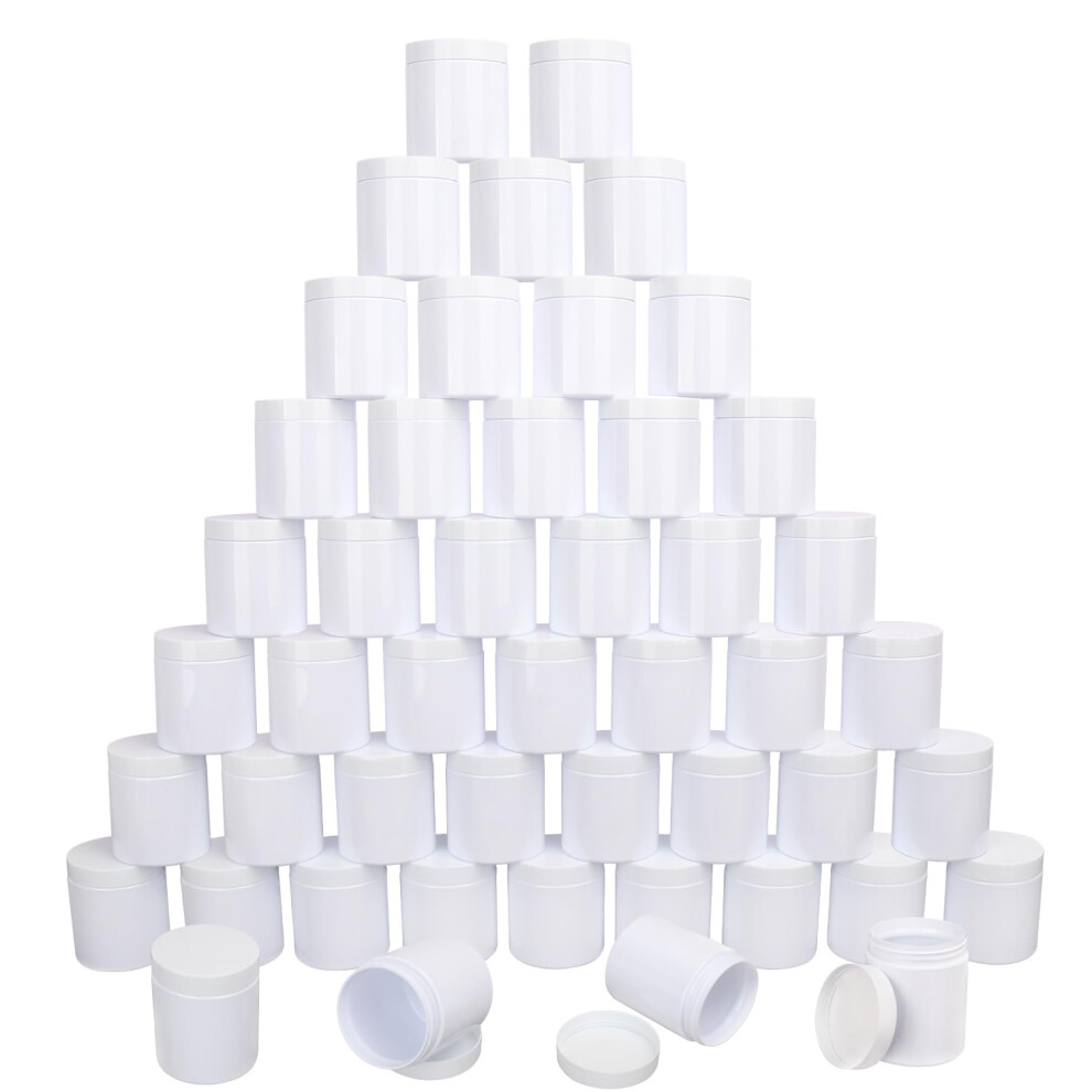 Kuklipjim 48 Packs 8.8Oz (250 Ml) Plastic White Jars With Lids Cosmetic Containers Jars With Wide-Mouth For Slime Beads Rhinestones Sequins Cosmetics Loti