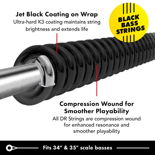 DR Strings - Black Beauties - Χορδές Μπάσου 4-String Set - Light 40-100 - Μαύρες Χορδές Μπάσου (BKB-40) 2