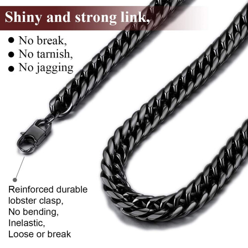 FindChic Men Chains Black Chunky Cuban Chain til 12mm 30'' Double Tight Curb Rapper Link 2