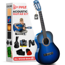 Pyle Einsteiger-Akustikgitarren-Set, 3/4, Junior-Gre, Ganzholzinstrument fr Kinder und Erwachsene, 91,4 cm, Blue Burst Gloss