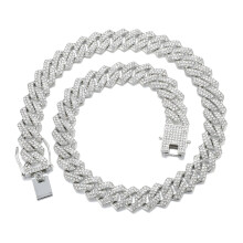 Mens Cuban Link Chain Iced Out ezst Miami kubai nyaklnc Bling gymnt lnc hip-hop kszer noi dszdobozban (ezst 13,5 mm, 24 hvelyk)