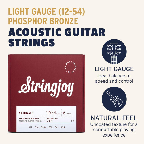 Stringjoy NB1254 Phosphor Bronze Akustiska gitarrstrngar 12-54 Light Gauge Akustiska gitarrstrngar fr klara toner Hllbara ltta gitarrstrnga 1
