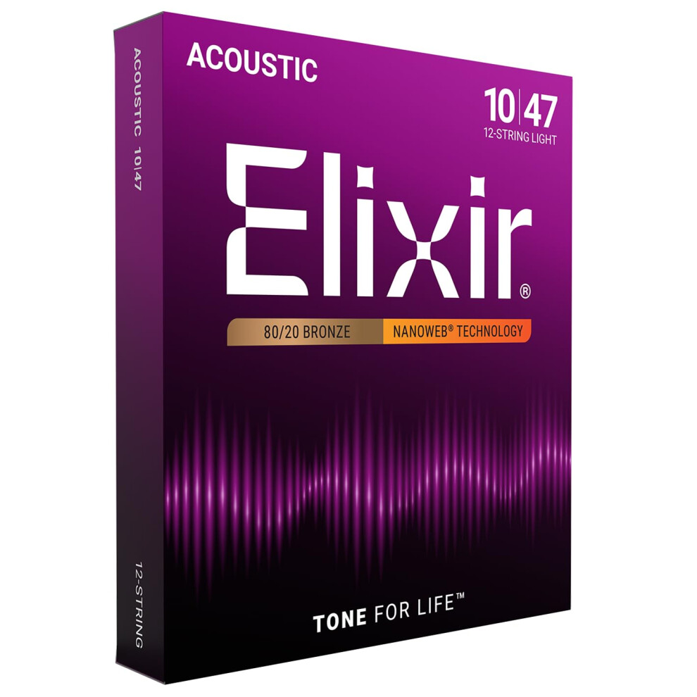 Elixir 80/20 Acoustic Sets Ultra-Thin Nanoweb Coating 12 String - (0.010-0.047) Bronze/Light