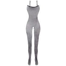 Elegant Moments Visnetbodystocking voor dames met open kruis, zwart, ??n maat