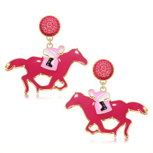 Divertenti orecchini pendenti con cavallo pendenti - Regalo per la corsa del Kentucky Derby per donne - Rosa shocking