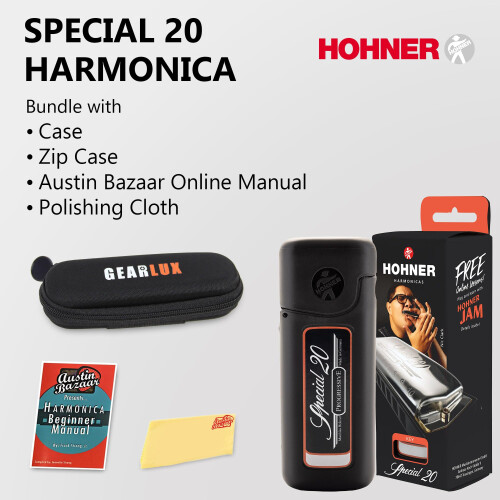 Hohner Special 20 Harmonica  Cl de C Bundle avec tui zipp, manuel d'instructions et chiffon de polissage Austin Bazaar 1