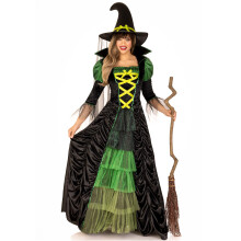 3 PC.Storybook Heksenjurk met gelaagde glitter tule hoed met sluier en lange petticoat MED/LGE ZWART/GROEN