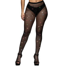 Anlaey Fishnet Stockings Rave Sparkly Rhinestone Fishnets Sexy Taille Haute Femme