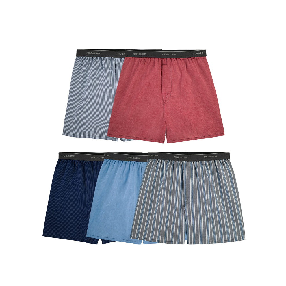 Fruit Of The Loom Mens Tag-Free Boxer Shorts Underwear Woven - Exposed Waistband Assorted Color Pack Small Us