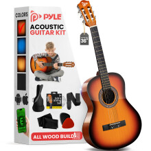Pyle Beginner Akoestische Gitaarset, 3/4 Junior Maat Houten Instrument voor Kinderen, Volwassenen, 36" Sun Burst