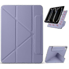(Purple) Compatible For iPad Pro 11 (2024) Case PC + PU Leather Origami Stand Magnetic Tablet Cover