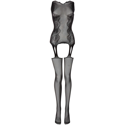 Netz- und Spitzen-Straps-Bodystocking  Schwarz  Einheitsgre
