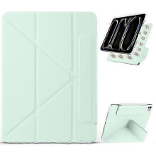 (LightGreen) Compatible For iPad Pro 11 (2024) Case PC + PU Leather Origami Stand Magnetic Tablet Cover
