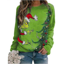 (L, Green) Women The Grinch Printed Sweatshirt Crew Neck Christmas Casual Loose Pullover Jumper Tops