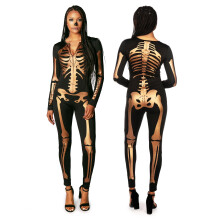 Bedugget nisser figursyet og flatterende skelet-bodysuit til Halloween - Sexet skeletkostume til kvinder - guldst?rrelse X-Large