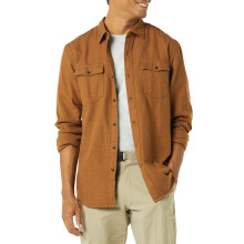 Pnsk flanelov koile Amazon Essentials slim strih s dlouhm rukvem a dvema kapsami Toffee Brown X-Large