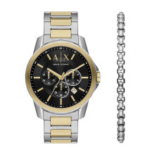 A|X ARMANI EXCHANGE Męski chronograf Dwukolorowy zegarek z bransoletą ze stali nierdzewnej i zestaw upominkowy z bransoletką (model: A|X7148SET)