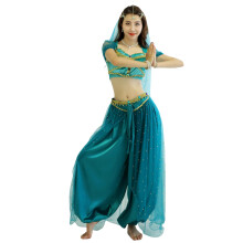 MISI CHAO Buikdans Jasmijn Kostuum - Aladdin Halloween Outfit Prinsessenkostuums Teal voor dames (S)