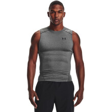 Maglietta senza maniche a compressione Under Armour HeatGear da uomo Carbon Heather (090)/Nero Small