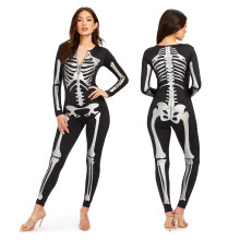 Tipsy Elves Figurbetontes Skelett-Bodysuit für Halloween - Sexy Damenkostüm - Silberschimmer Größe M
