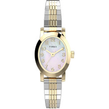 Reloj Timex Cavatina de 18 mm para mujer - Banda de expansiσn de dos tonos Esfera de nαcar Caja en tono dorado