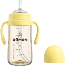 UBMOM Gobelet anti-renversement avec paille, PPSU, Gobelet d'apprentissage avec poignée pour bébés et tout-petits, 9,47 oz (Fraise)