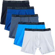 Perry Ellis Calzoncillos tipo bxer elsticos de algodn para hombre, sin etiqueta, sin rollo, paquete de 5, azul marino/gris nube/azul ocano/ra