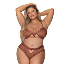Magic Silk -Caramel Kiss Bralette & G-string Panty - Karamel - 2XL