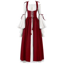 Spooktacular Creations Renaissance-kostuum Dames Middeleeuws Bordeaux Chemise Ren Faire Jurk Ierse overdress Renaissance-korset met trompetmouw voor