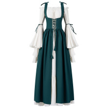 Spooktacular Creations Renaissance-kostuum Dames Middeleeuws Groen Chemise Ren Faire Jurk Ierse overjurk Renaissance-korset met trompetmouwen voor Ha