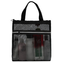 TOPASION Bolsa de malla para ducha, porttil, pequea, para colgar, para gimnasio, viajes, playa, bao, protector solar (negro)