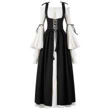 Spooktacular Creations Renaissance-kostuum Dames Middeleeuws Zwart Chemise Ren Faire-jurk Ierse overjurk Renaissance-korset met trompetmouwen voor Ha