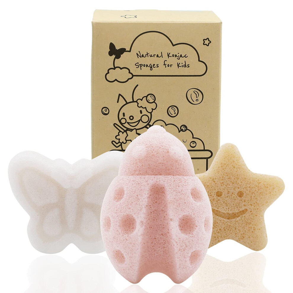 Konjac Baby Sponge For Bathing Cute Shapes Natural Kids Bath Sponges For Infants Toddler Bath Time Natural And Safe Plant-Based Toys 3P Myhomebody