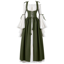 Spooktacular Creations Renaissance kostuum dames middeleeuws olijfgroen Chemise Ren Faire jurk Ierse overdress Renaissance korset met trompetmouw voo