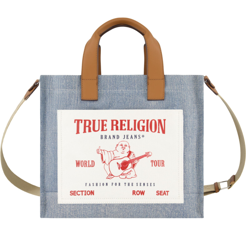 True Religion Tote Women's Medium Travel Shoulder Bag With Adjustable Strap Blue Denim