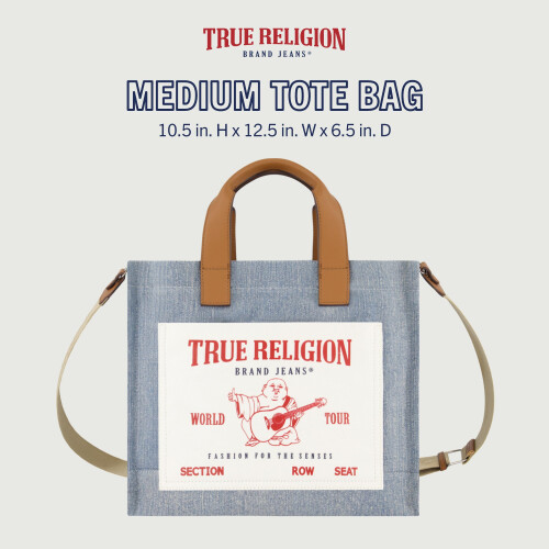 True Religion True Religion Tote Women's Medium Travel Shoulder Bag with Adjustable Strap Blue Denim 1