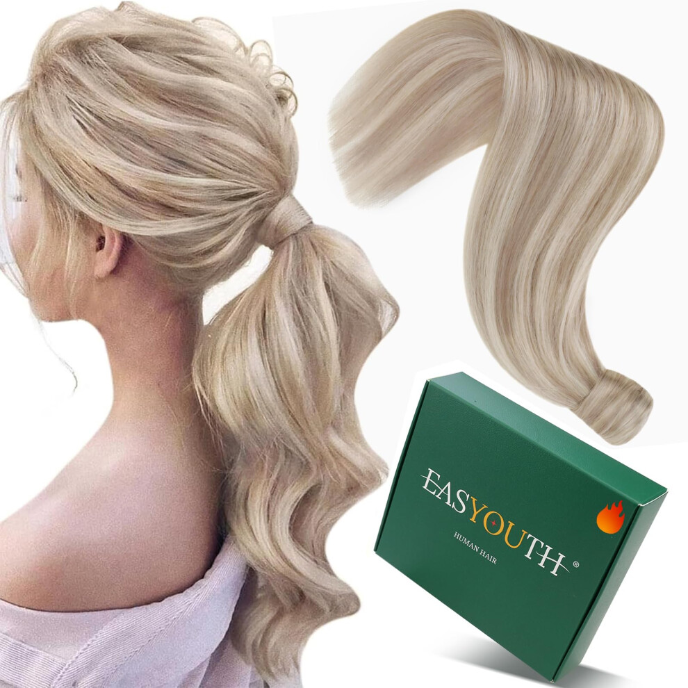 Easyouth Unisex Pony Tails Hair Extensions Blonde Highlight Wrap Around Ponytail Extension Human Hair Highlight Ash Blonde And Bleach Blonde Pony Tails Hair