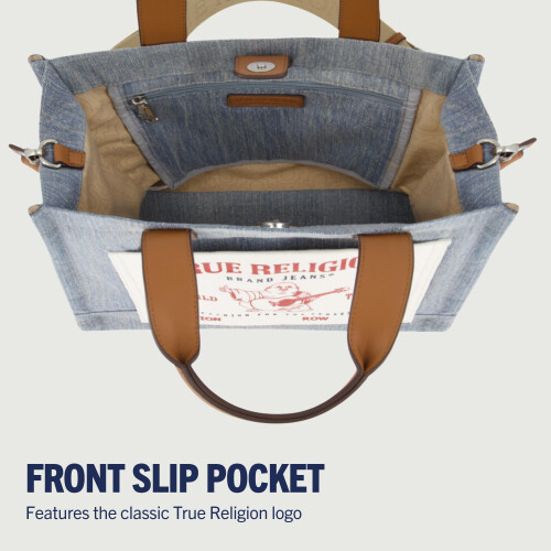 True Religion True Religion Tote Women's Medium Travel Shoulder Bag with Adjustable Strap Blue Denim 2