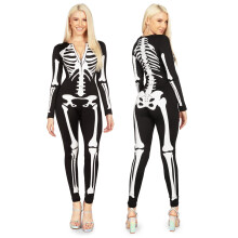 Bedugget nisser figursyet og flatterende skelet bodysuit til Halloween - Sexet skelet kostume til kvinder - hvid st?rrelse X-Large
