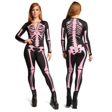 Beduggede nisser figursyet og flatterende skelet-bodysuit til Halloween - Sexet skeletkostume til kvinder - Pink St?rrelse X-Large