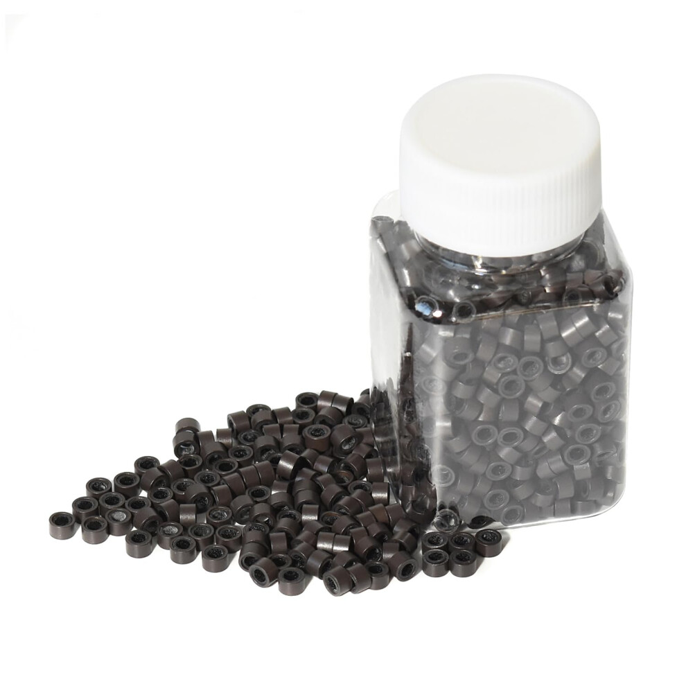 Yantaisiyu Unisex Dark 1000 Pcs 5.0 Mm Silicone Lined Micro Links Rings Hair Extensions Beads Silicone Lined Beads For Human Hair Extensions And Feather Extensions ( Br