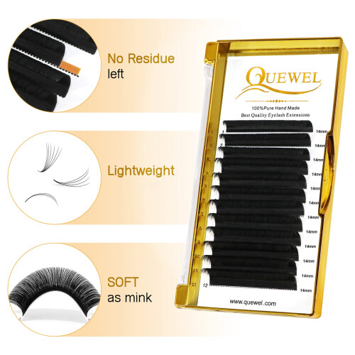 QUEWEL Volymfransförlängningar | 0.03-0.12mm | C/CC/D/DD Lock | 8-25mm Längd 2