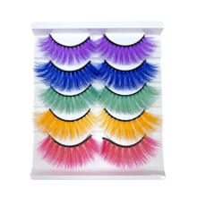 Gekleurde valse wimpers 3D faux nertsen nepwimpers pluizig Halloweenfeest make-up gereedschap 17-20 mm 5 paar kleurrijke roze wimperspakket (vijf kle