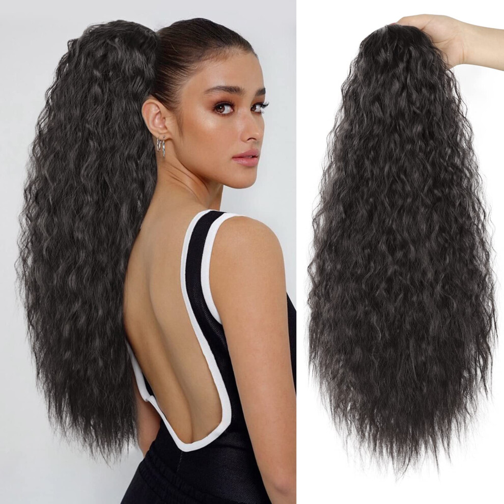 Aisi Beauty Unisex Long Drawstring Ponytail Extension Synthetic 22" Kinky Straight Bun Ponytail Clip On Hair Extensions Ponytail For Women(2#)